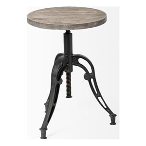 Pemberly Row 19&quot-25&quot Brown Wood Seat Black Metal Frame Stool