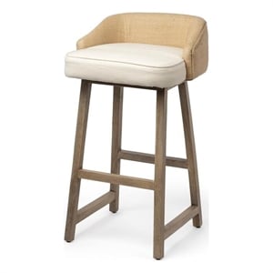 Pemberly Row 30.5&quot Seat Height Cream/Beige Fabric Seat Brown Wood Base Stool