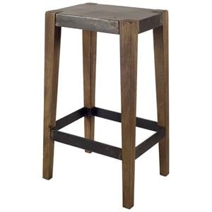 Pemberly Row 30&quot Seat Height Black Wood Seat Brown Wood/Metal Base Stool