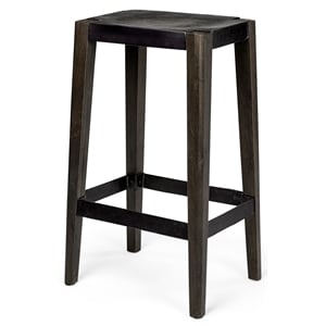 Pemberly Row 30&quot Seat Height Brown Wood Seat & Black Wood/Metal Base Stool