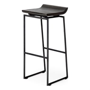 Pemberly Row 30.25&quot Seat Height Black Wood Seat Black Metal Base Stool