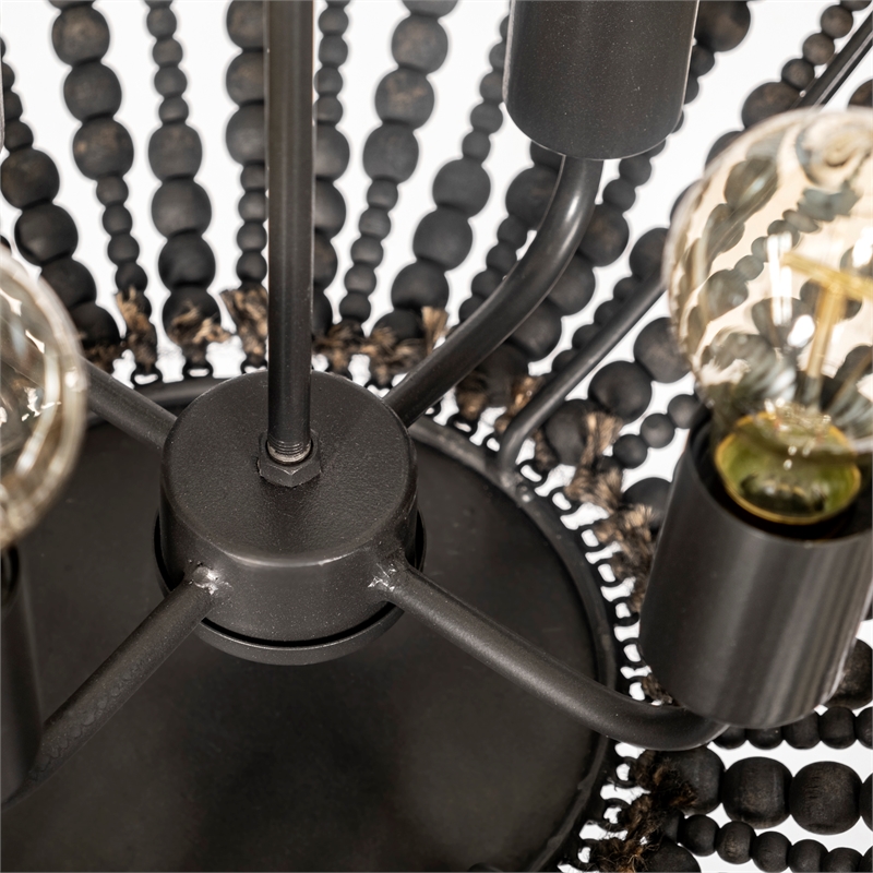 Pemberly Row Contemporary Bead Bowl-Style 4 Bulb Chandelier in Black