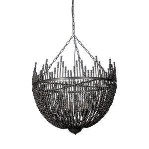 Pemberly Row Contemporary Bead Bowl-Style 4 Bulb Chandelier in Black