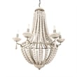 Pemberly Row Silver Metal Chassis & White Wood Beaded Six Bulb Chandelier