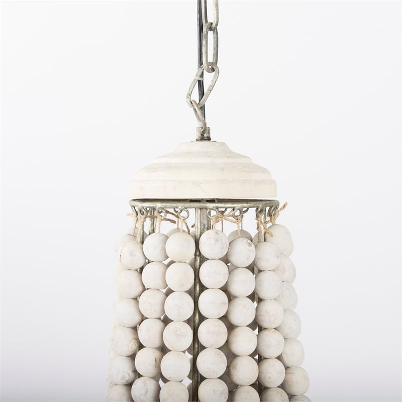 Pemberly Row Silver Metal Chassis & White Wood Beaded Six Bulb Chandelier