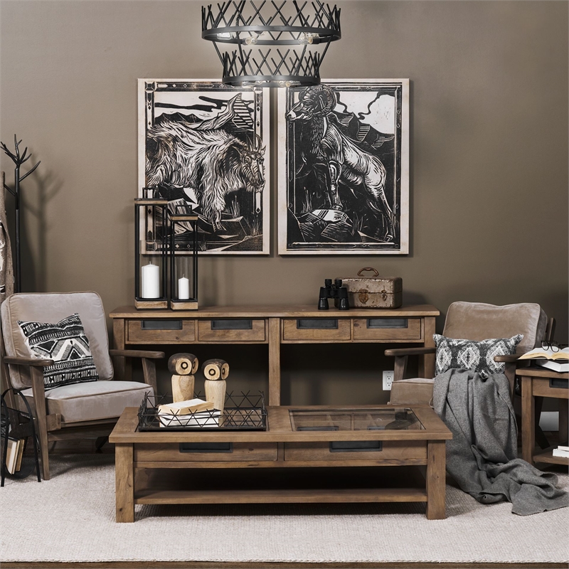 Pemberly Row 72x30 LIGHT BROWN WOOD FOUR DRAWER CONSOLE TABLE