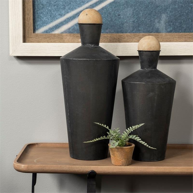 Pemberly Row Modern / Contemporary Black Metal Urns (Set of 2)