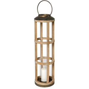 Pemberly Row Farmhouse Large Natural Wood Cylindrical Lantern