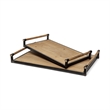 Pemberly Row Set of Two Light Brown Wood Black Iron Decorative Serving Trays