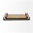 Pemberly Row Set of Two Light Brown Wood Black Iron Decorative Serving Trays