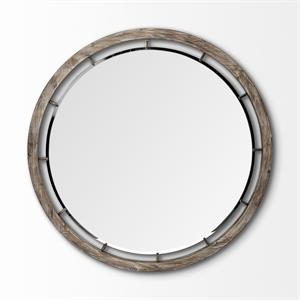 Pemberly Row Modern Farmhouse 46&quot Round Brown Wood Frame Mirror