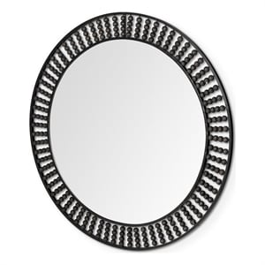 Pemberly Row 42&quot Round Metal Mirror with Wood Beads in Black