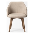 Pemberly Row Cream Fabric Wrap Brown Wooden Base Dining Chair
