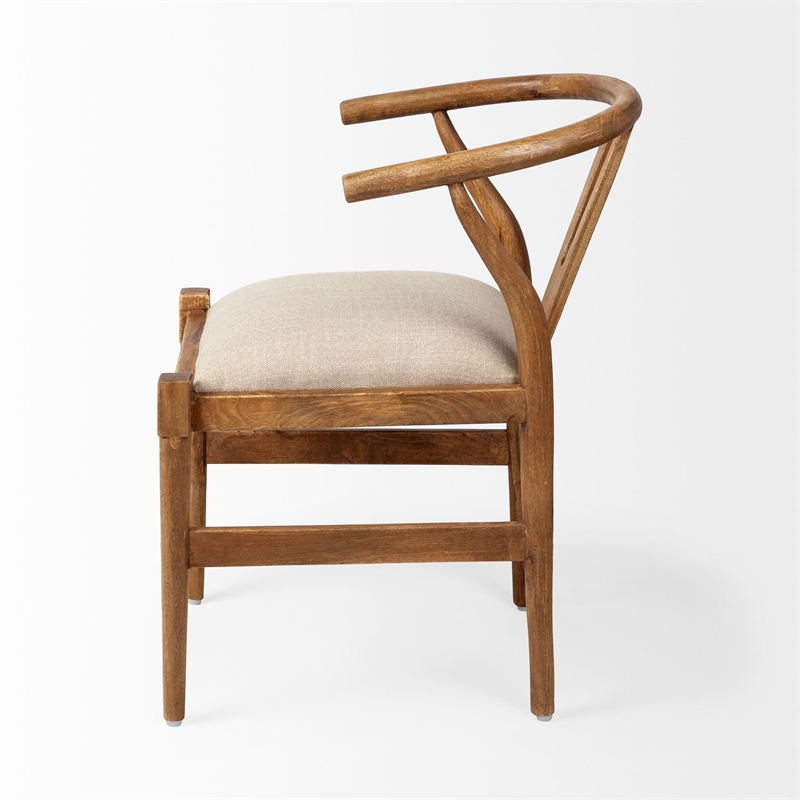 Pemberly Row Wood Frame and Linen Upholstered Dining Chair in Cream/Brown