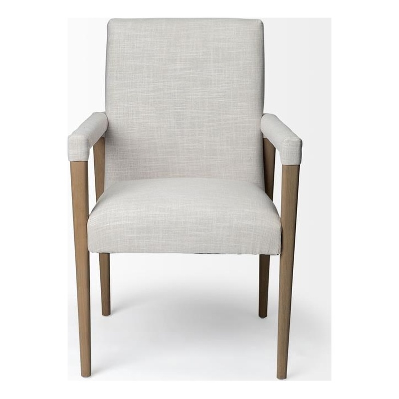 Pemberly Row Cream Fabric Wrap Brown Wood Frame Dining Chair