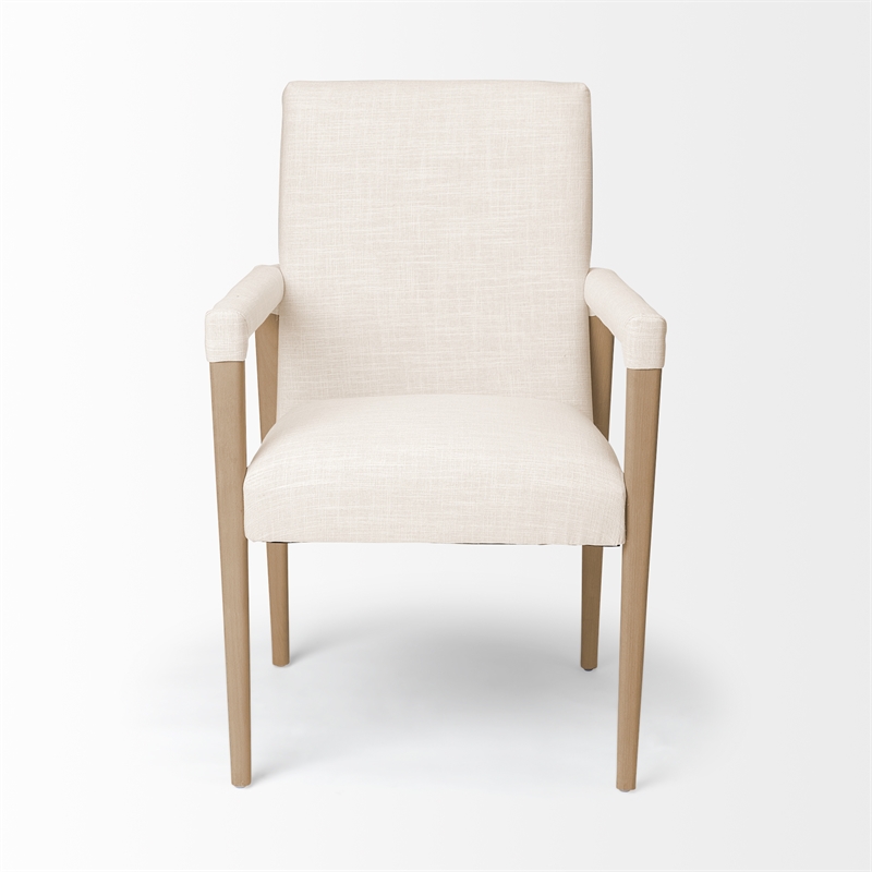 Pemberly Row Cream Fabric Wrap Brown Wood Frame Dining Chair