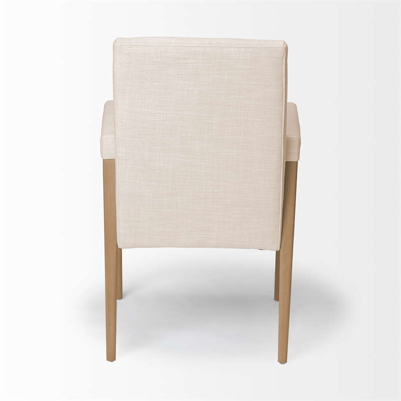 Pemberly Row Cream Fabric Wrap Brown Wood Frame Dining Chair