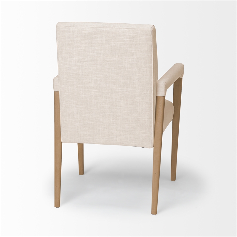 Pemberly Row Cream Fabric Wrap Brown Wood Frame Dining Chair