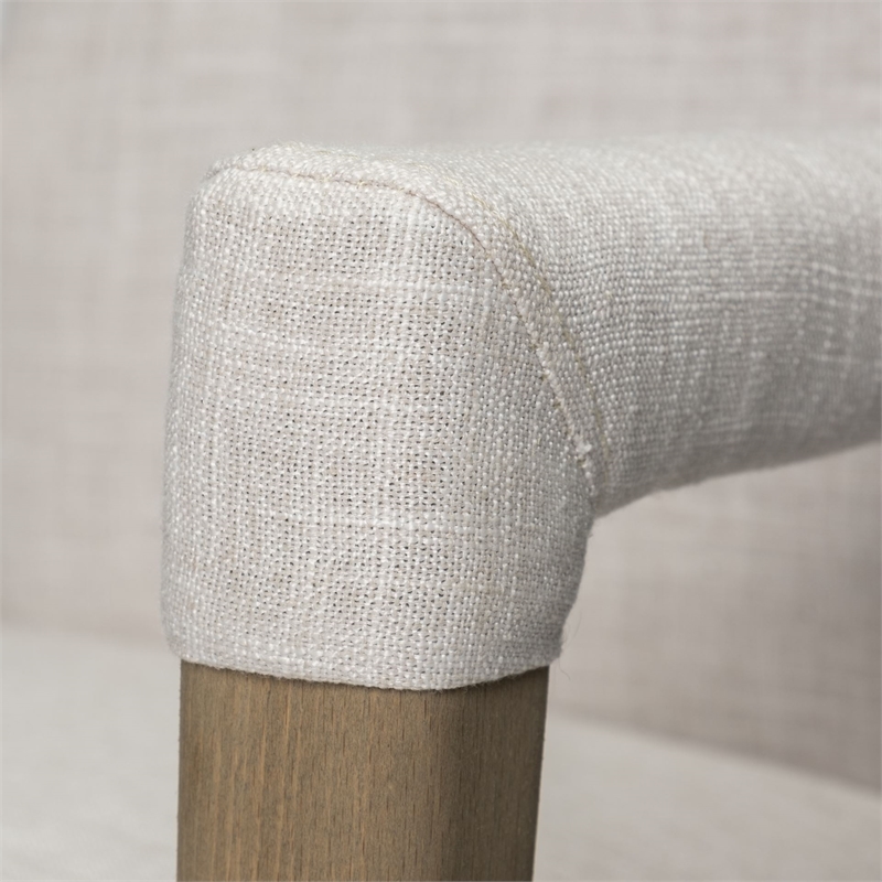 Pemberly Row Cream Fabric Wrap Brown Wood Frame Dining Chair