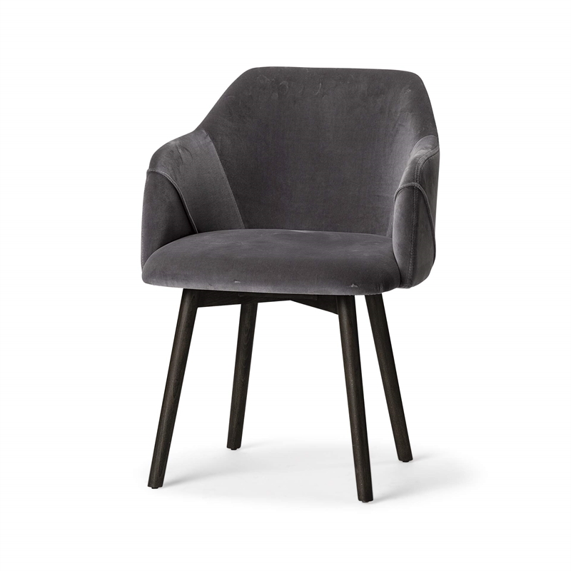 Pemberly Row Grey Velvet Wrap Black Wooden Base Dining Chair