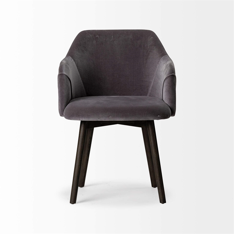 Pemberly Row Grey Velvet Wrap Black Wooden Base Dining Chair