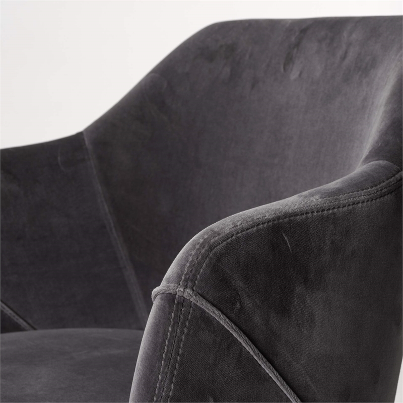 Pemberly Row Grey Velvet Wrap Black Wooden Base Dining Chair