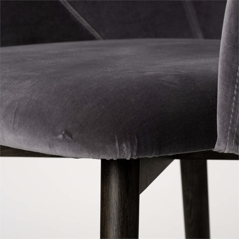 Pemberly Row Grey Velvet Wrap Black Wooden Base Dining Chair