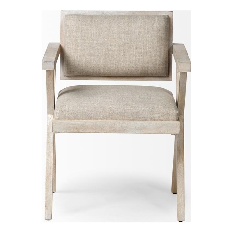 Pemberly Row Cream Fabric Wrap Brown Wooden Frame Dining Chair