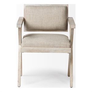 Pemberly Row Cream Fabric Wrap Brown Wooden Frame Dining Chair