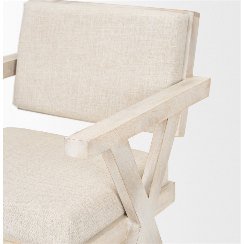 Pemberly Row Cream Fabric Wrap Brown Wooden Frame Dining Chair