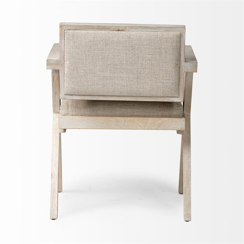 Pemberly Row Cream Fabric Wrap Brown Wooden Frame Dining Chair