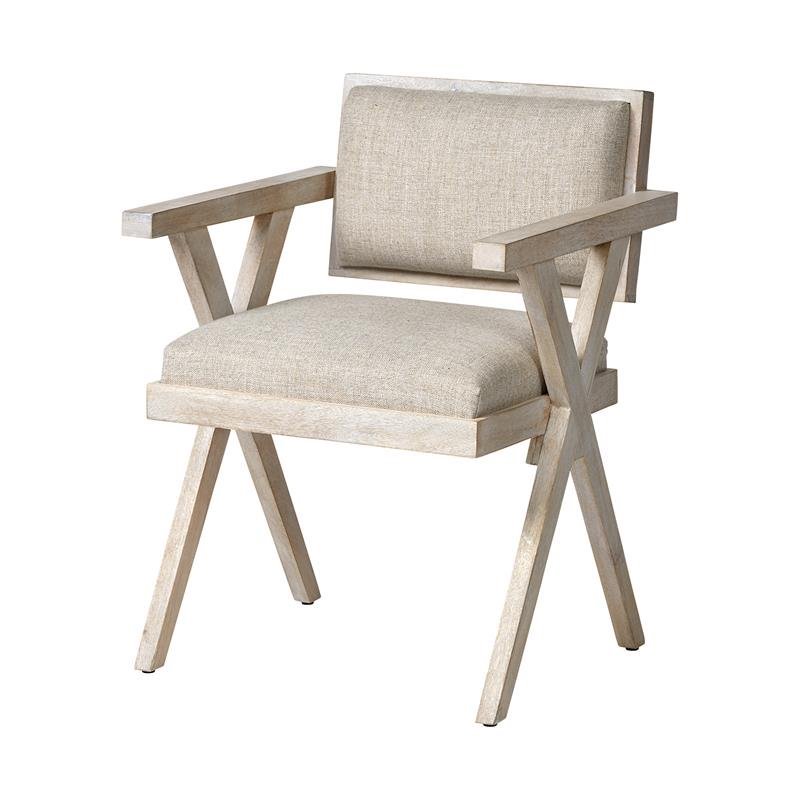 Pemberly Row Cream Fabric Wrap Brown Wooden Frame Dining Chair