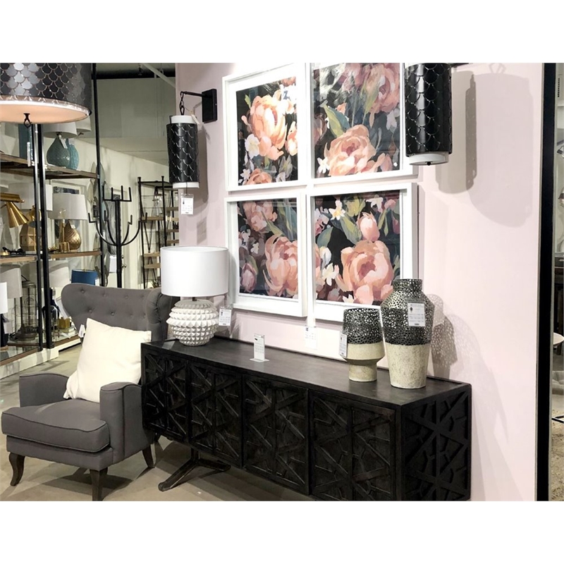 Pemberly Row 26x15 Charcoal Black Metal Fish Scale Three Bulb Ch&elier