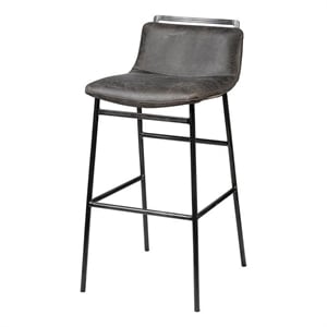 Pemberly Row 36&quot Total Height Ebony Leather Seat Black Metal Base Stool