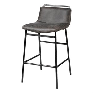 Pemberly Row Mid-Century 33.5&quot Leather Counter Stool in Black
