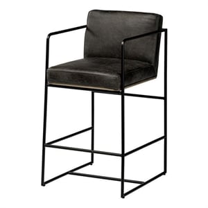 Pemberly Row Contemporary 36&quot Leather Counter Stool in Black