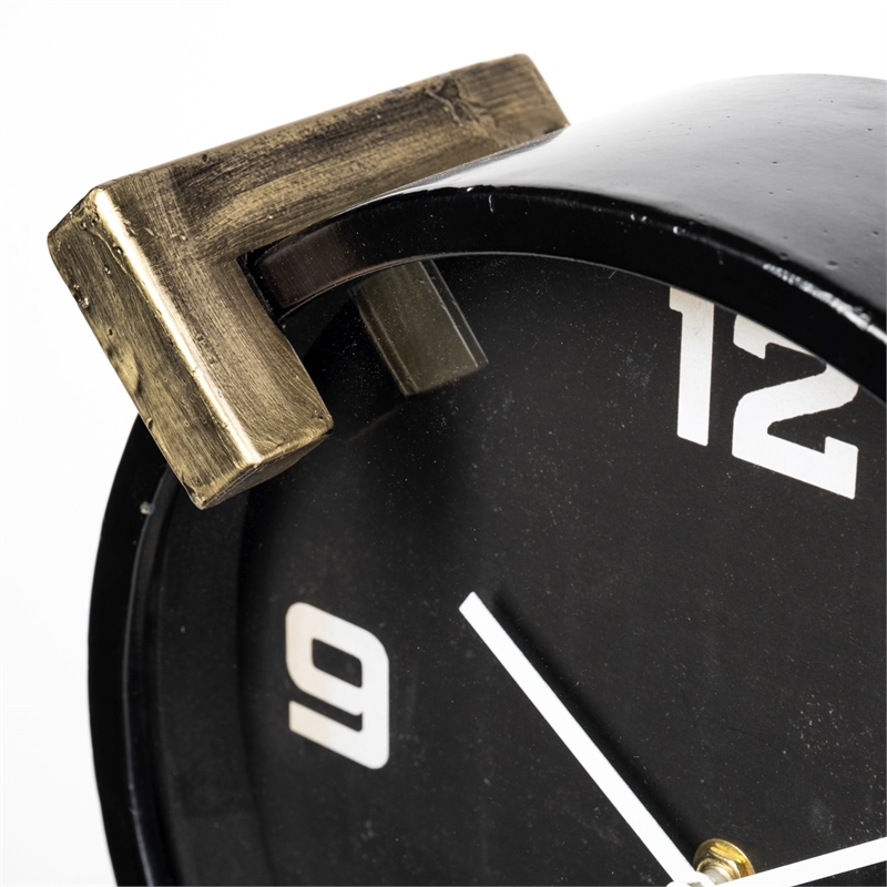 Pemberly Row Modern Mid-Century Black/Gold Metal Round Table Clock