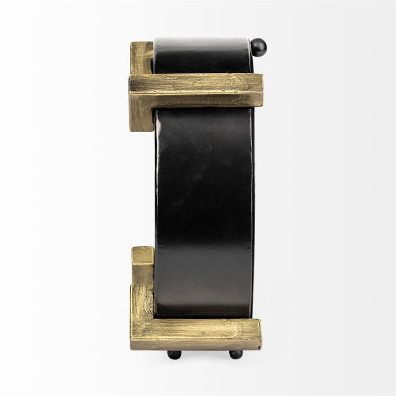 Pemberly Row Modern Mid-Century Black/Gold Metal Round Table Clock