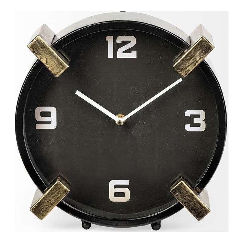 Pemberly Row Modern Mid-Century Black/Gold Metal Round Table Clock