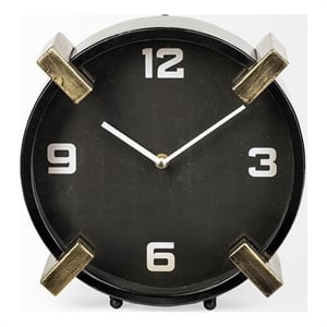 Pemberly Row Modern Mid-Century Black/Gold Metal Round Table Clock