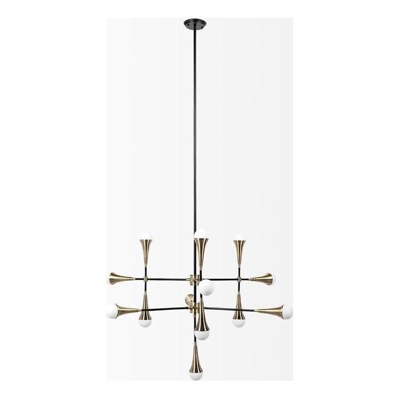 Pemberly Row Metal Multi-Arm 13 Light Chandelier in Black and Gold