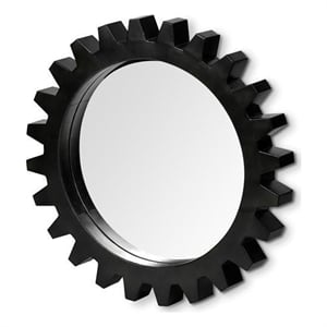 Pemberly Row Alloy Cog 26&quot Round Metal Decorative Wall Mirror in Black
