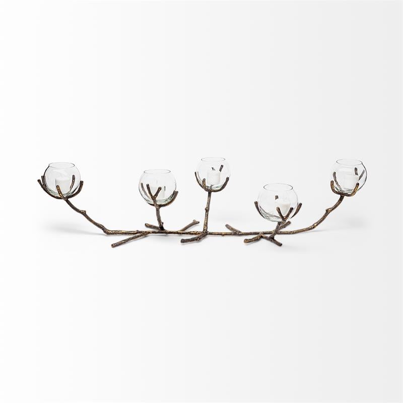 Pemberly Row Distressed Gold Metal Creeper Five Candle Table Candle Holder