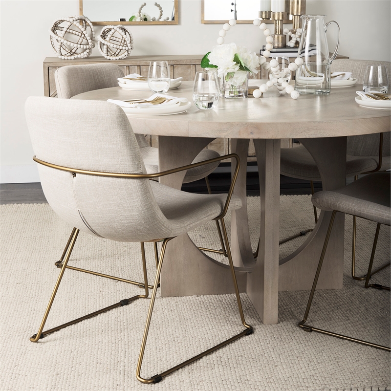 Pemberly Row Cream Fabric Wrap Gold Metal Frame Dining Chair