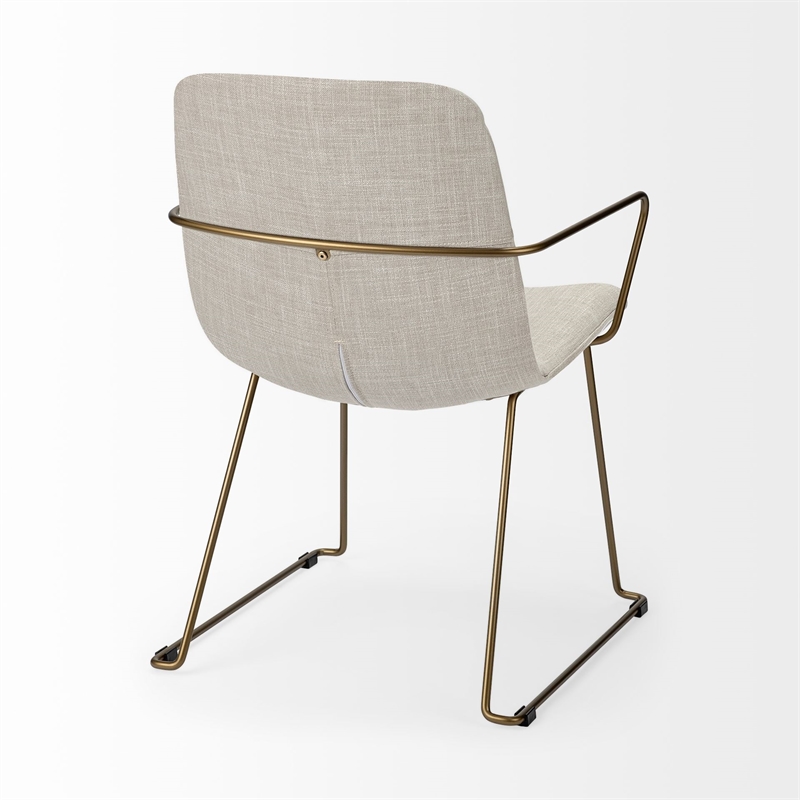 Pemberly Row Cream Fabric Wrap Gold Metal Frame Dining Chair