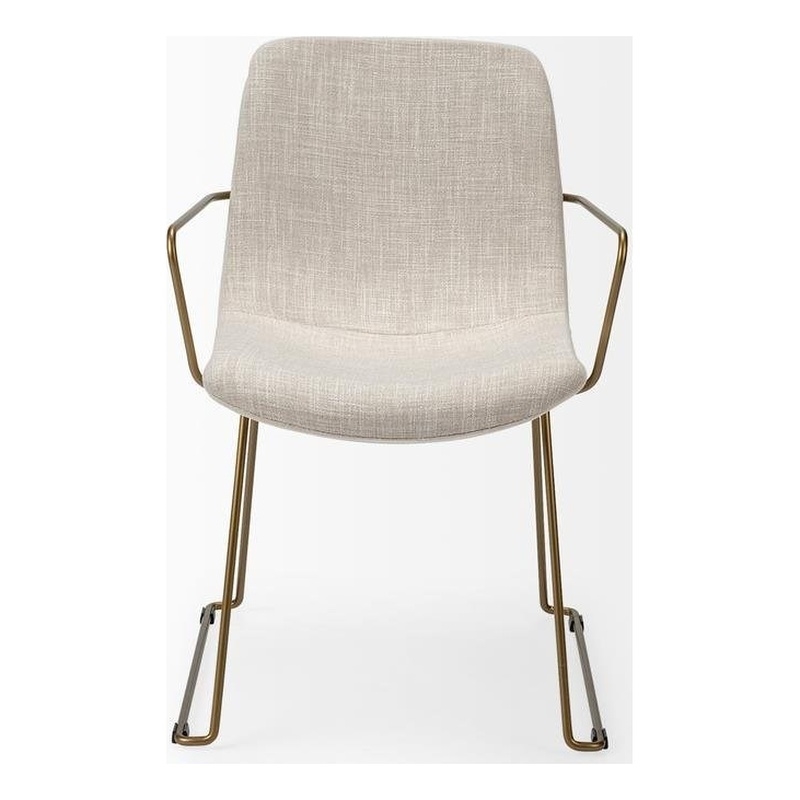 Pemberly Row Cream Fabric Wrap Gold Metal Frame Dining Chair