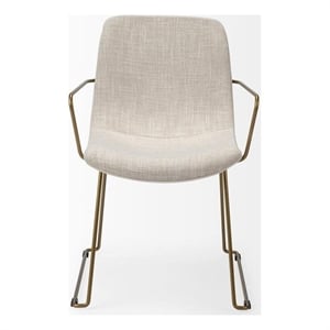 Pemberly Row Cream Fabric Wrap Gold Metal Frame Dining Chair