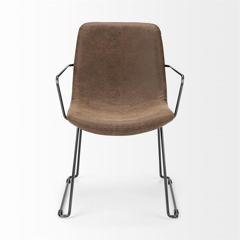 Pemberly Row Brown Faux-Leather Seat Black Metal Frame Dining Chair