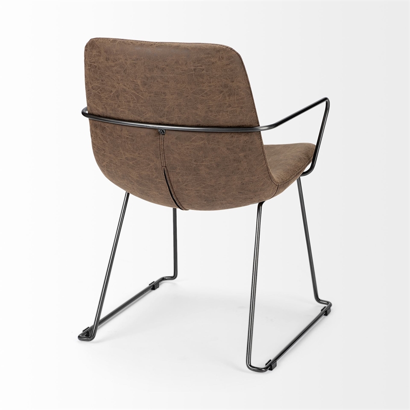 Pemberly Row Brown Faux-Leather Seat Black Metal Frame Dining Chair