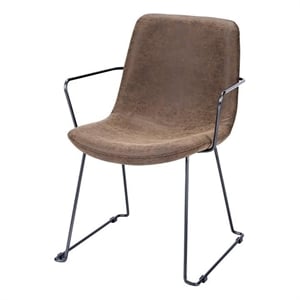 Pemberly Row Brown Faux-Leather Seat Black Metal Frame Dining Chair